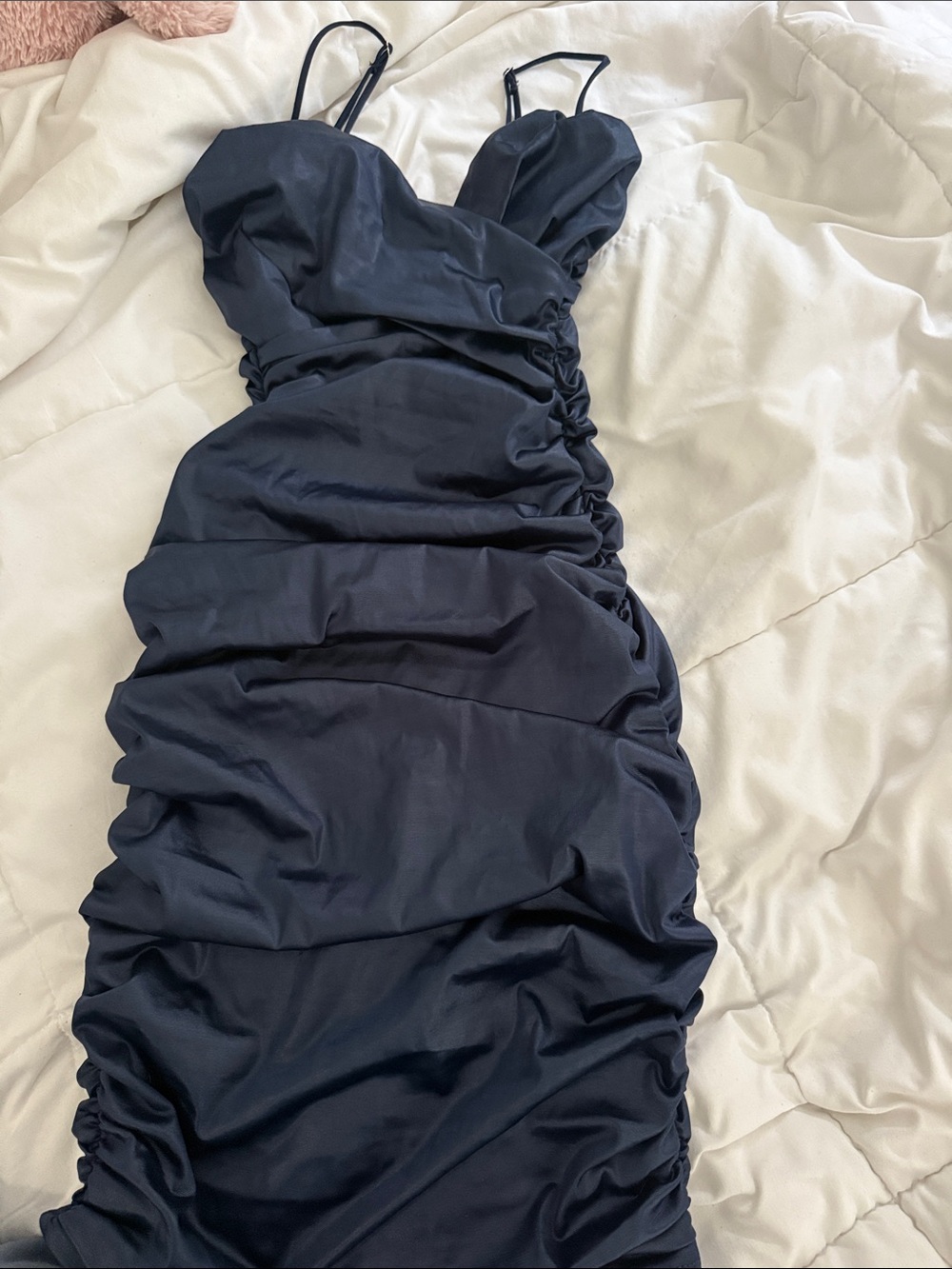 Lucy in the Sky Navy Ruched Spaghetti-Strap Midi Dress